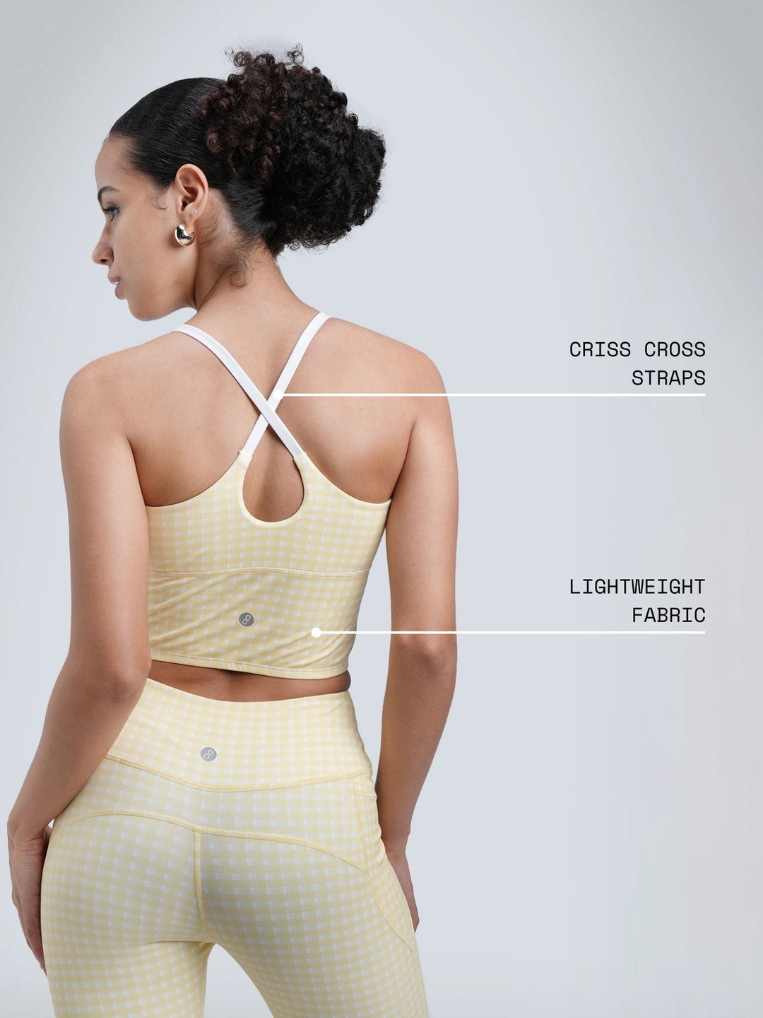 Butter Yellow Gingham Cross Back Sports Bra