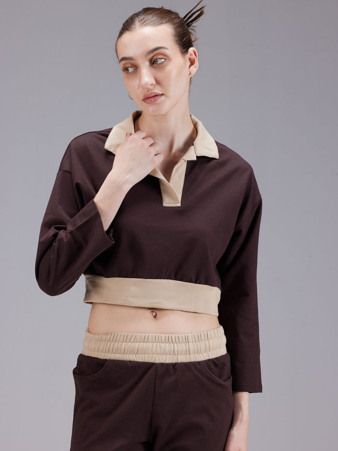 Brown Boxy Polo Sweatshirt