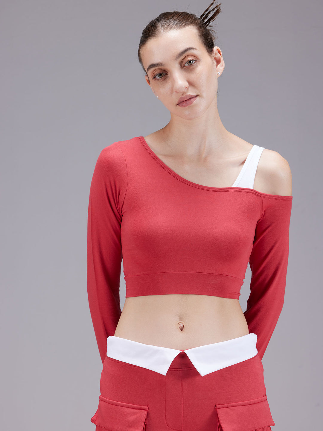 Red Whirl One Shoulder Top