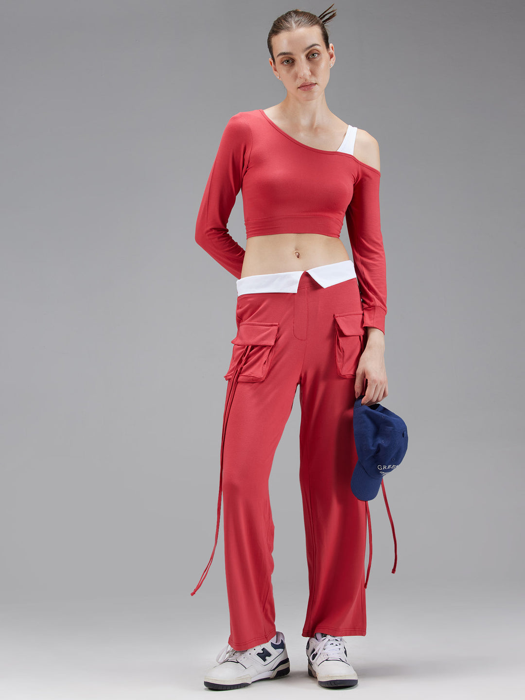 Red Whirl One Shoulder Top