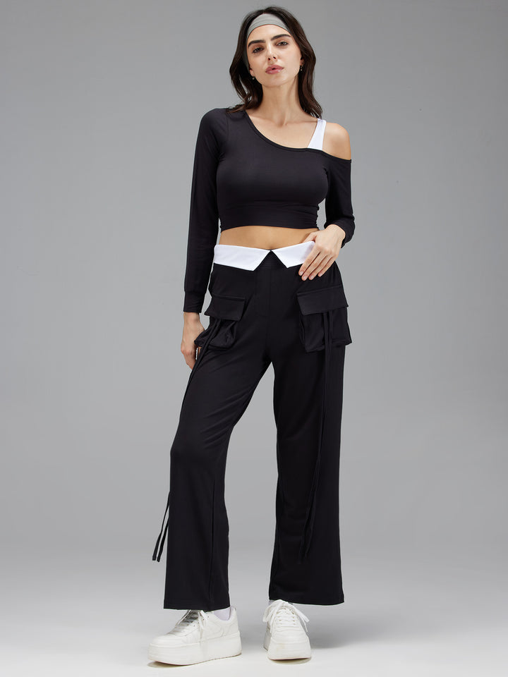 Black Whirl One Shoulder Top