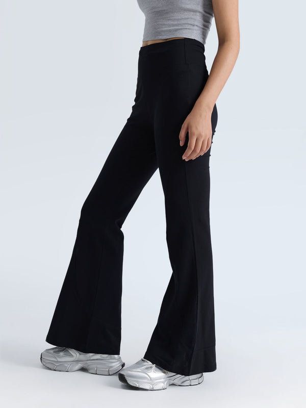 Black Cotton Flared Leggings