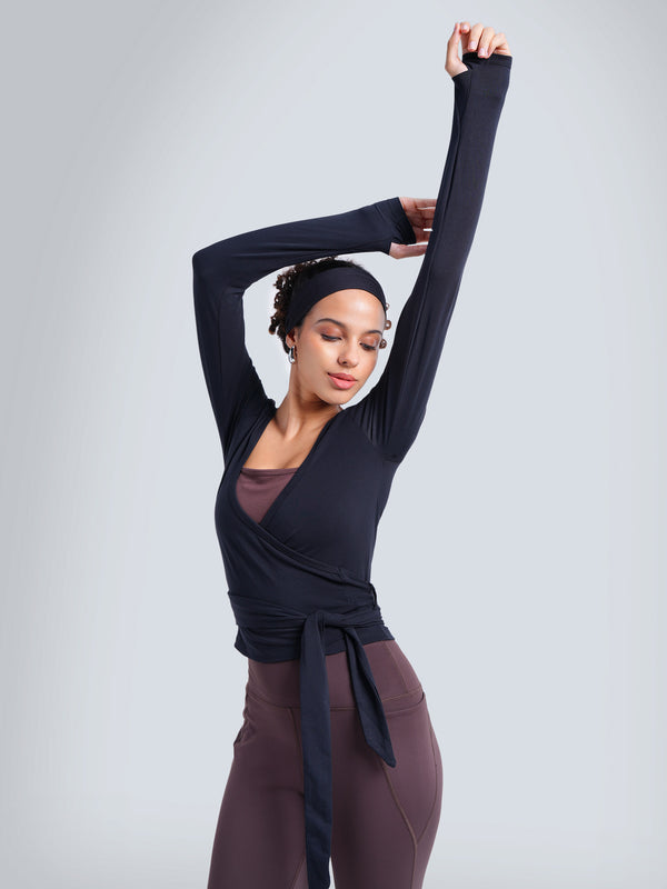 Black Cotton Wrap Top