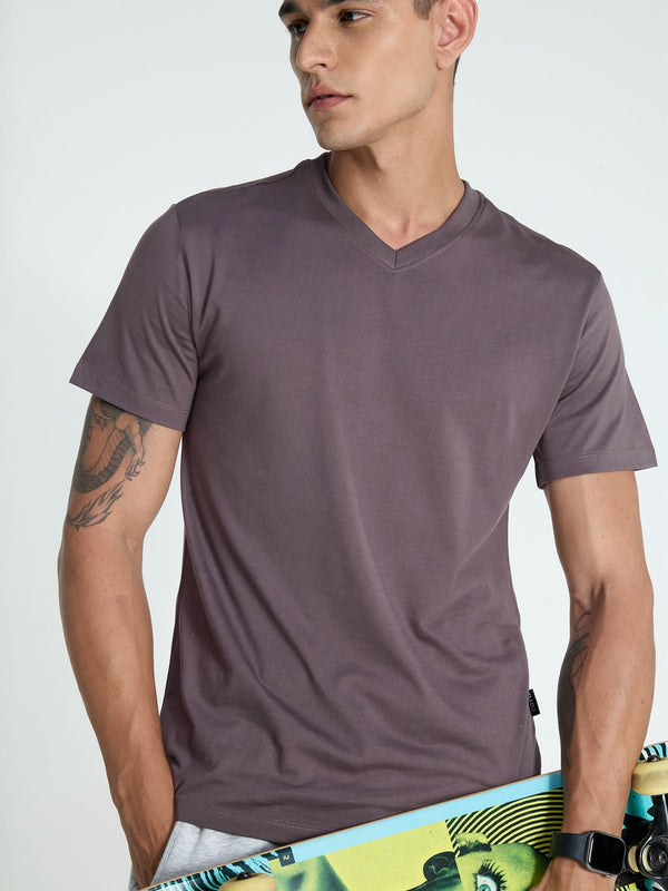Dusky Purple Supima V Neck T-shirt - Regular Fit
