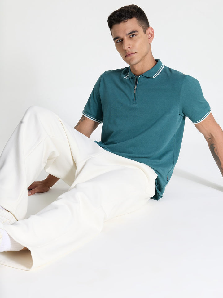 Teal Urban Zipper Polo