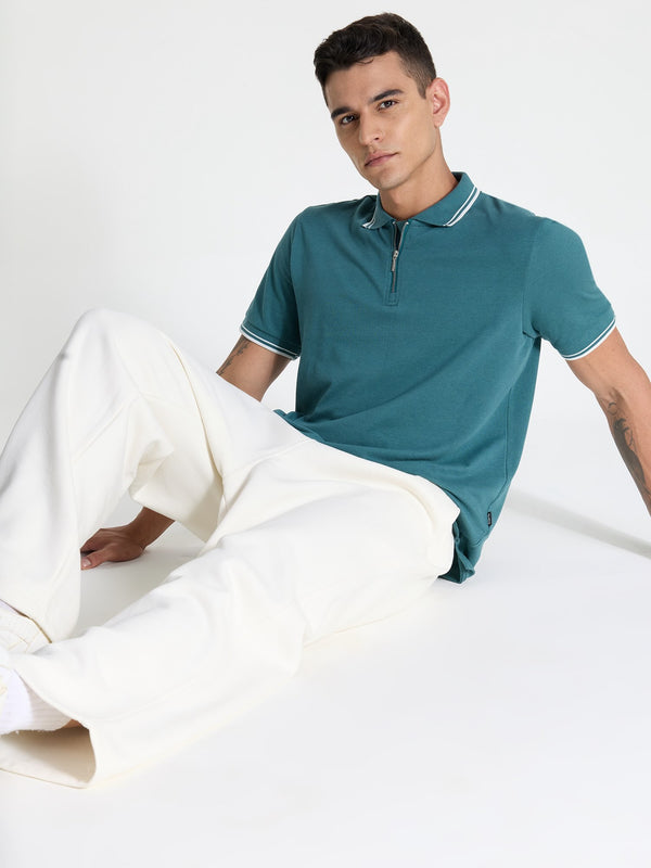 Teal Urban Zipper Polo