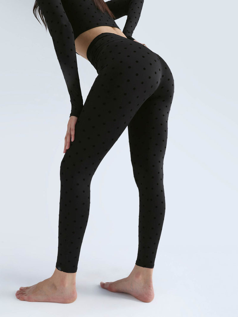 Black Polka Ruched Snug Leggings