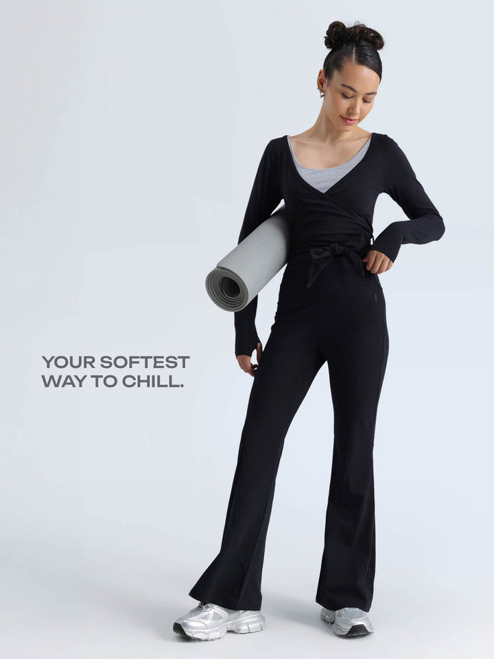 Black Cotton Flared Leggings
