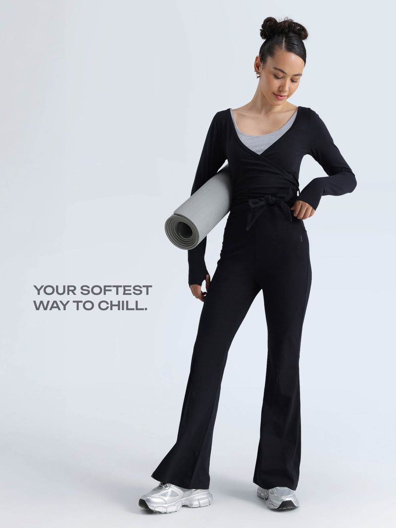 Black Cotton Flared Leggings
