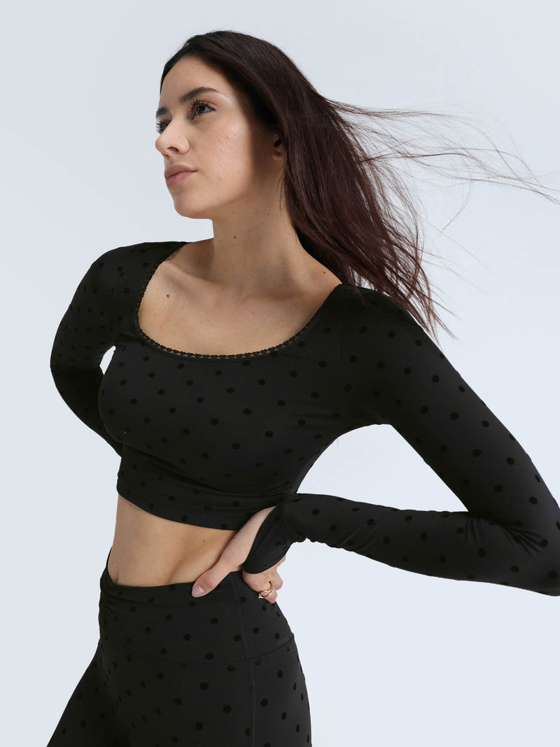 Black Polka Lace Scoop Neck Top
