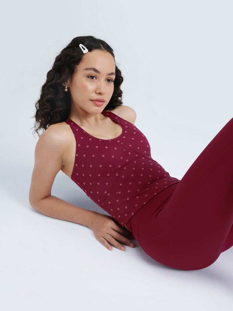 Berry Polka Lace Trim Halter Tank