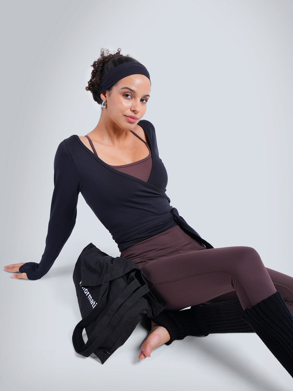 Black Cotton Wrap Top