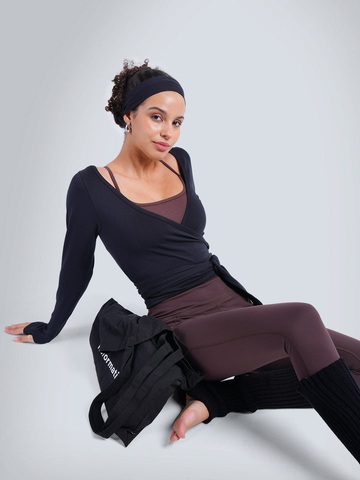 Black Cotton Wrap Top