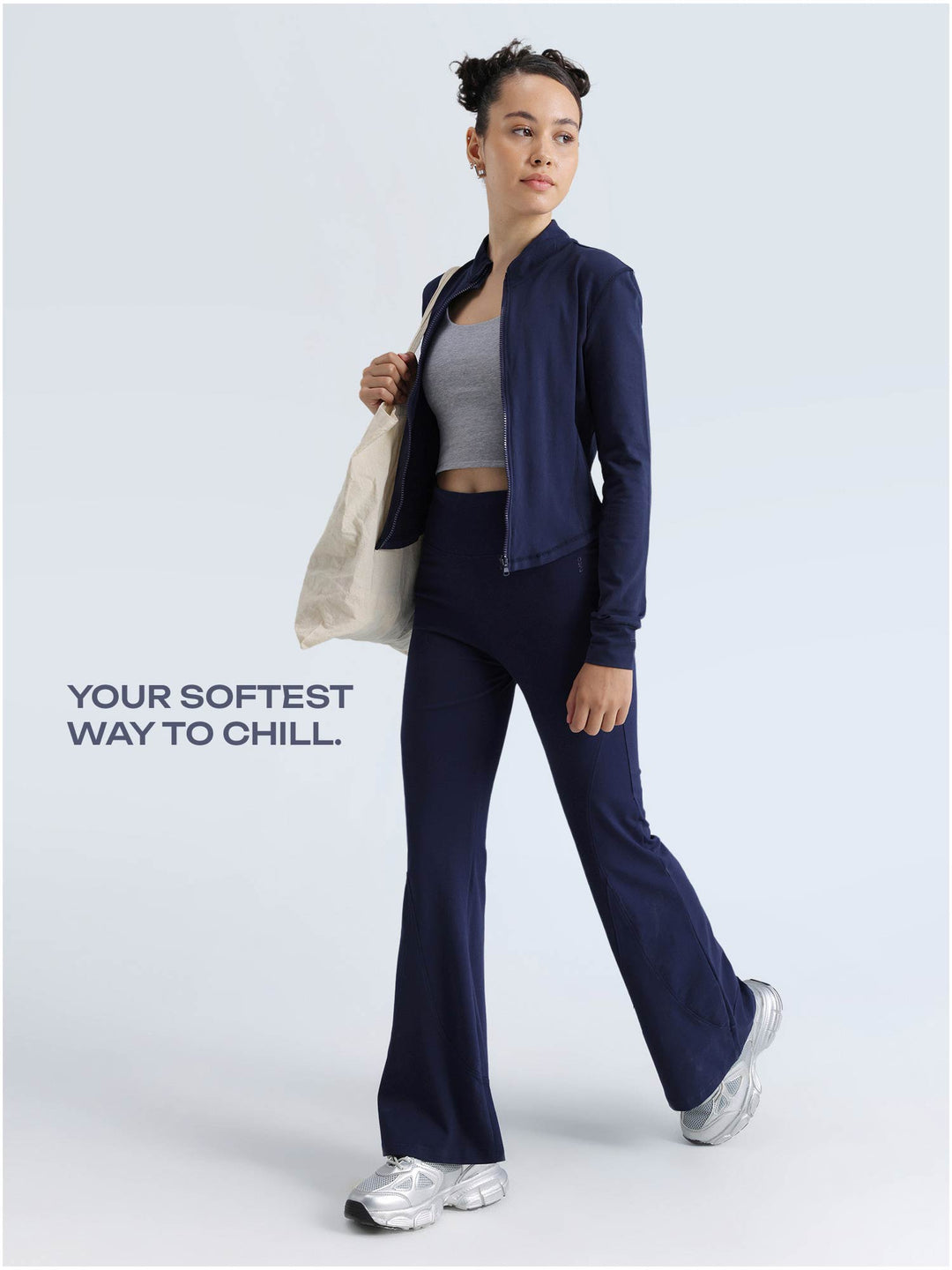Navy Cotton Flared Leggings