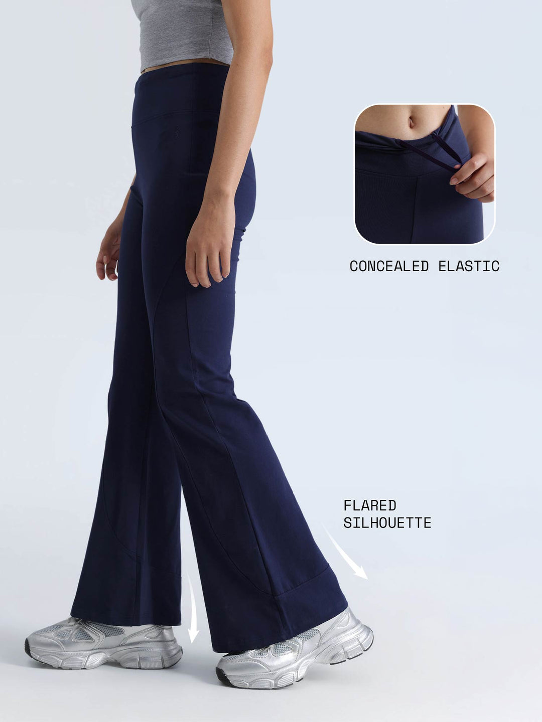 Navy Cotton Flared Leggings