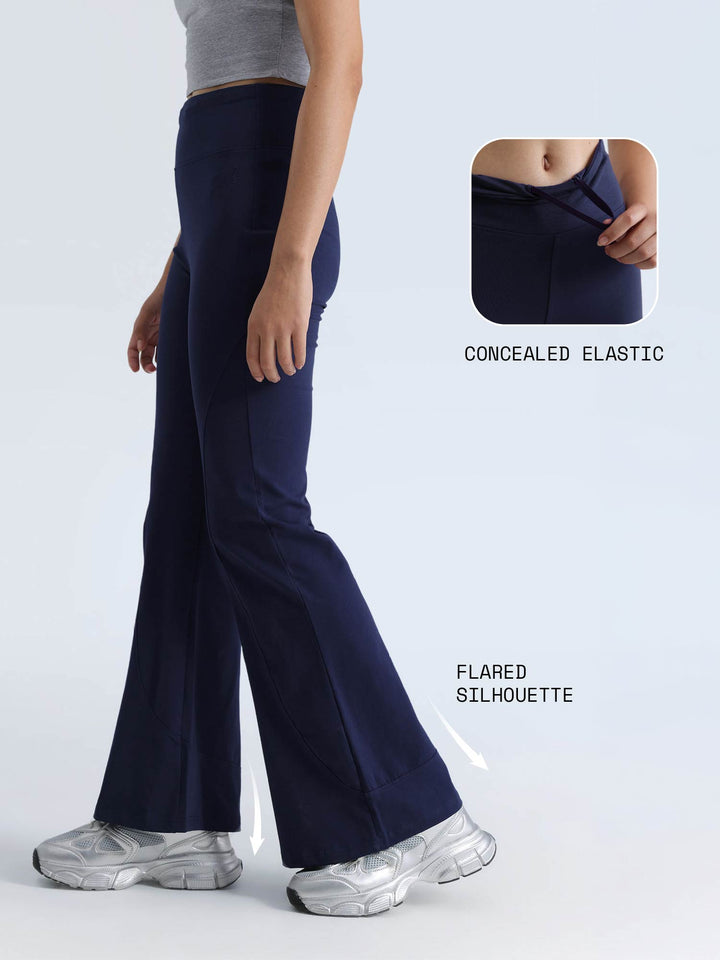 Navy Cotton Flared Leggings
