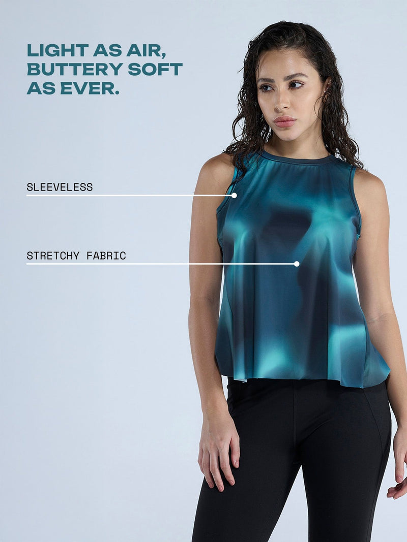 Teal Fluid Printed Overlap Tank