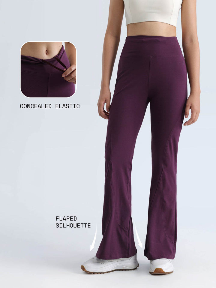 Plum Cotton Flared Leggings