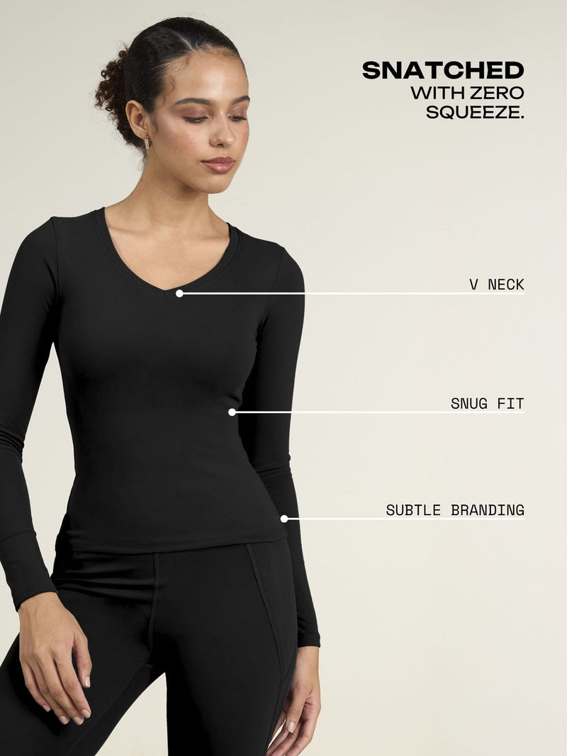 Black Sculpt V-Neck Top