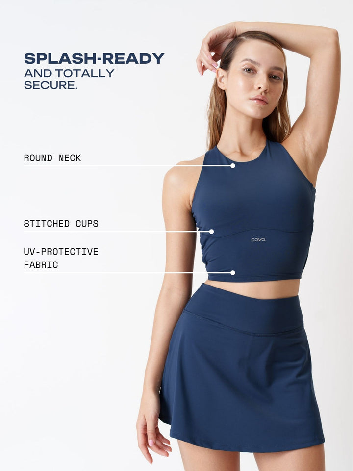 Navy Tieback Swim Top