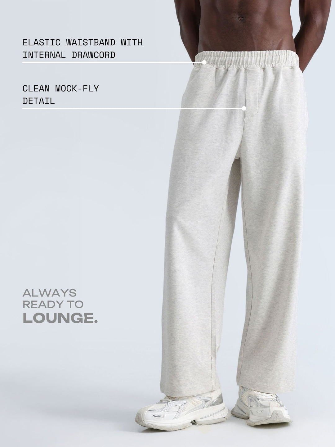 Grey Melange Wide Leg Joggers