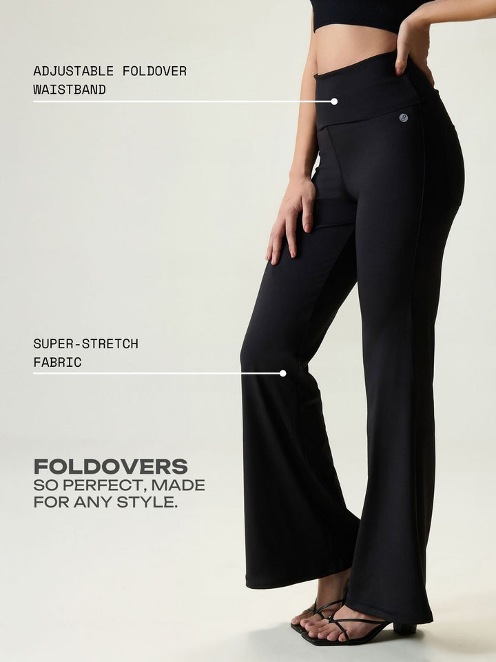 Black Foldover Flare Pants