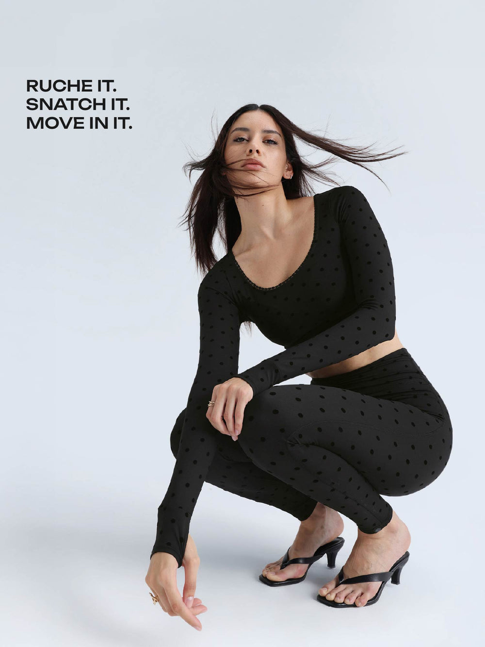 Black Polka Ruched Snug Leggings
