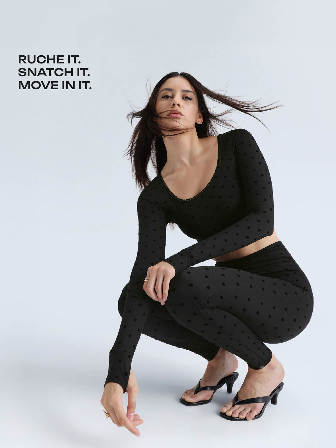Black Polka Ruched Snug Leggings