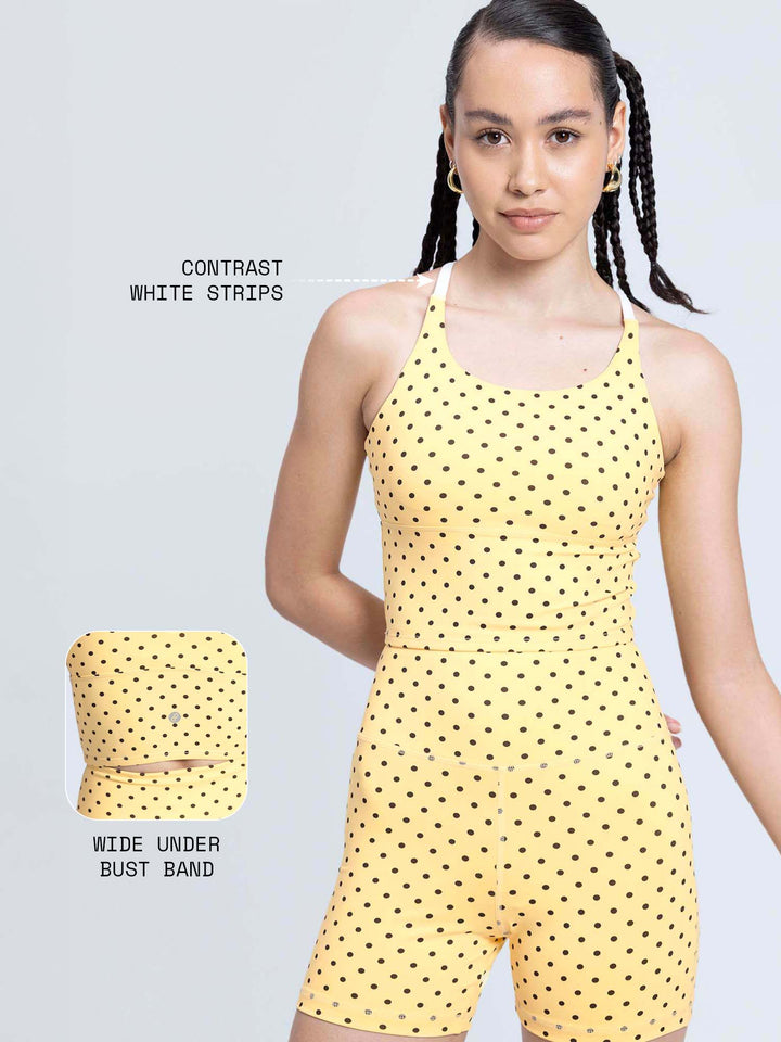 Butter Yellow Polka Cross Back Sports Bra
