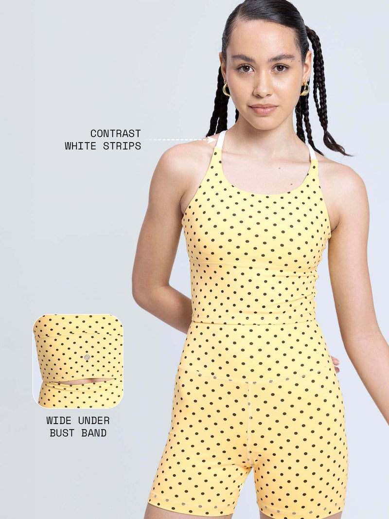 Butter Yellow Polka Cross Back Sports Bra