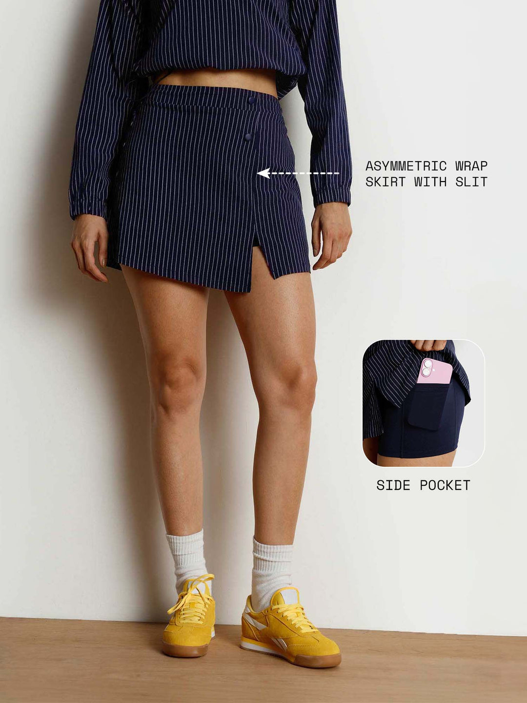 Navy Stripe Wrap Woven Skorts