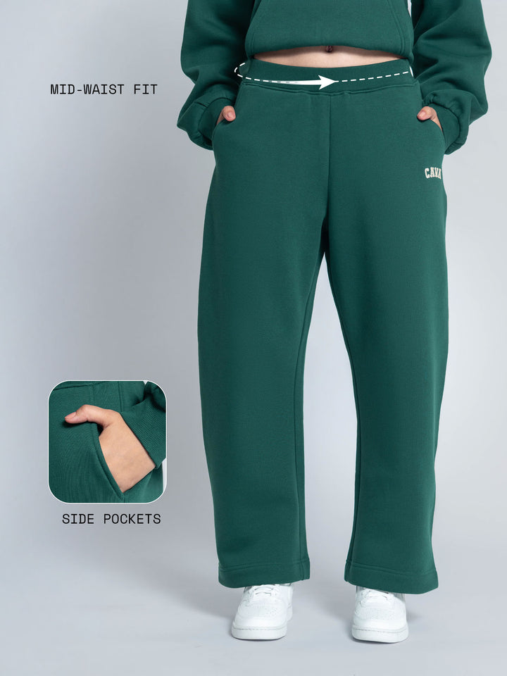 Dark Green Fleece Barrel Joggers