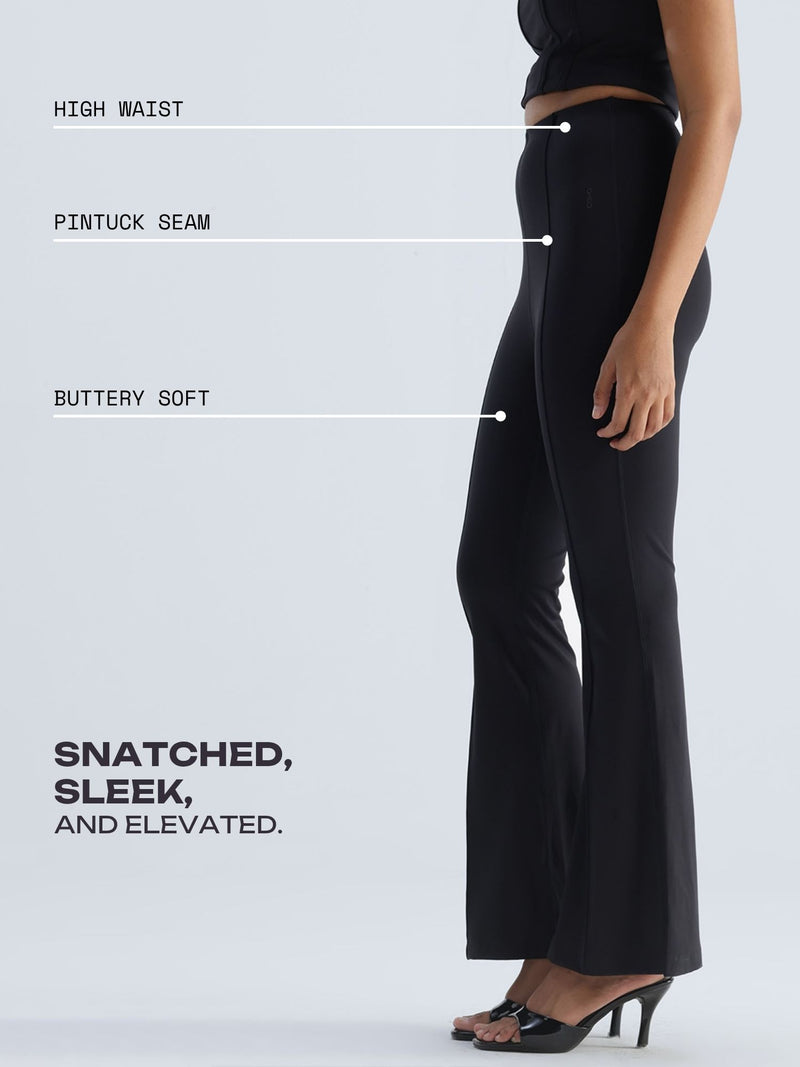 Black Pintuck Flared Pants