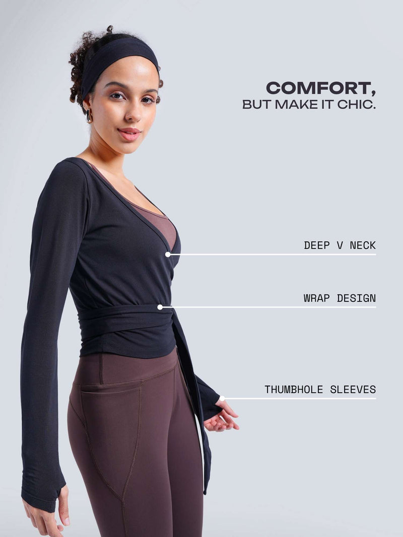 Black Cotton Wrap Top