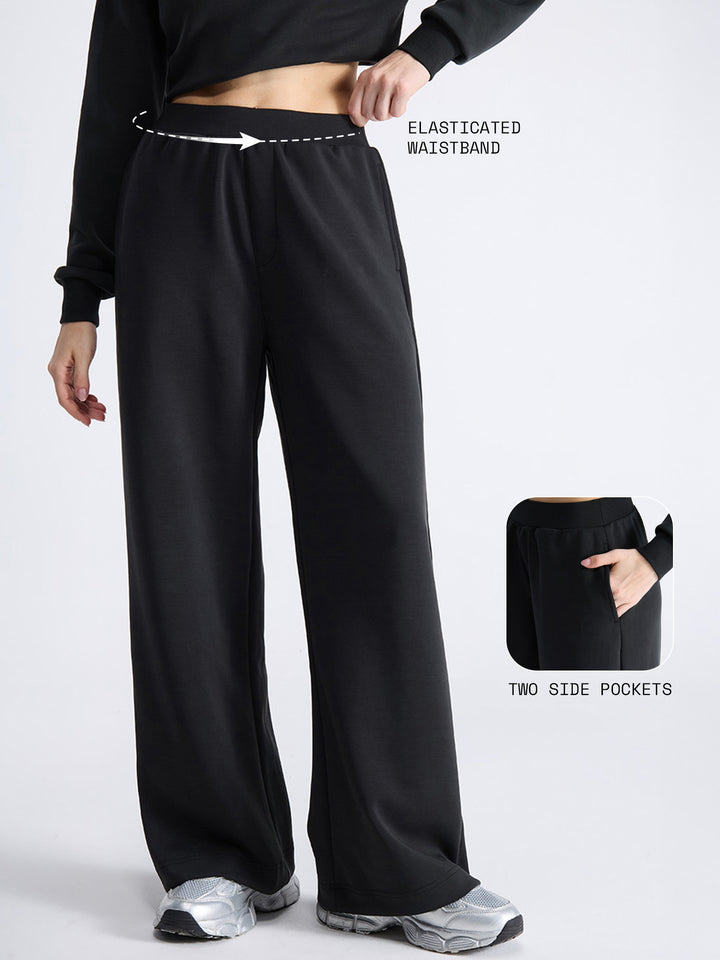Black Mello Wide Leg Joggers - Women