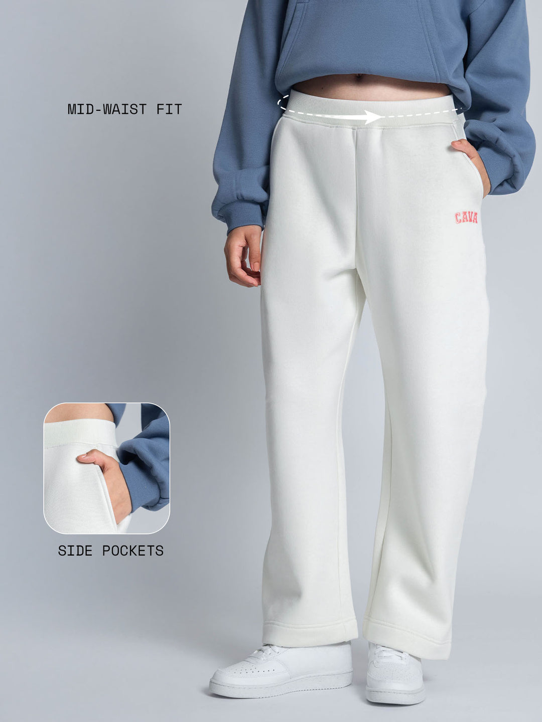 White Fleece Barrel Joggers