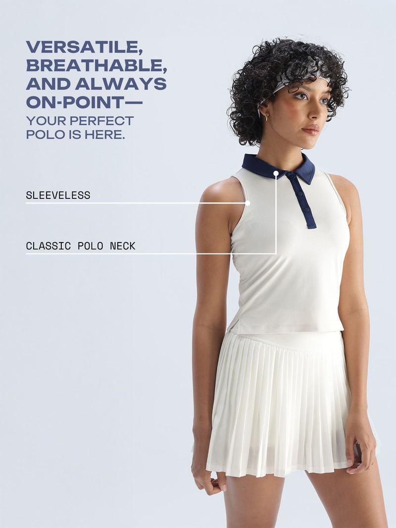 Ivory Contrast Techpique Sleeveless Polo