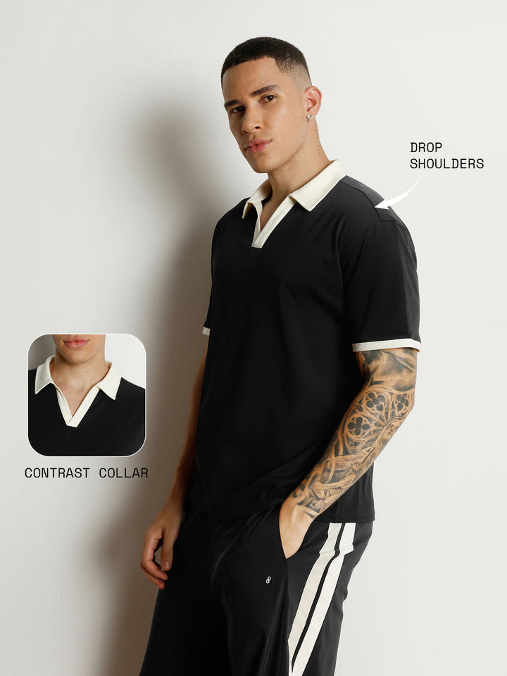 Black Contrast Collar Polo