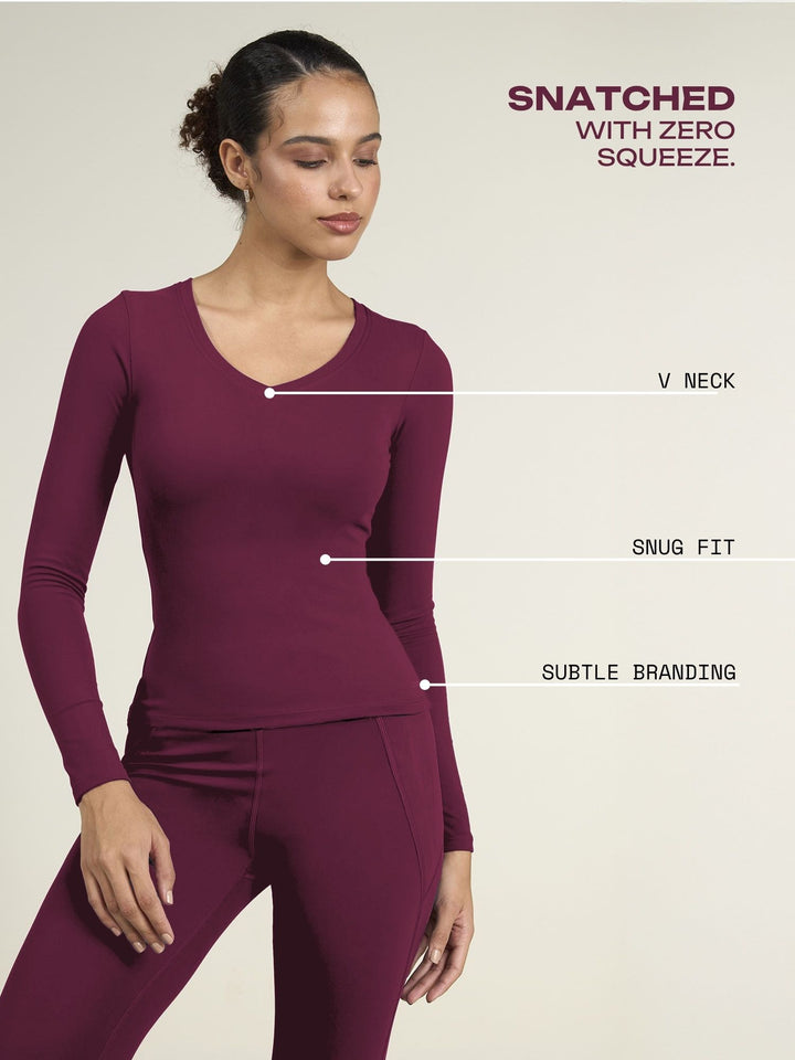 Burgundy Sculpt V-Neck Top