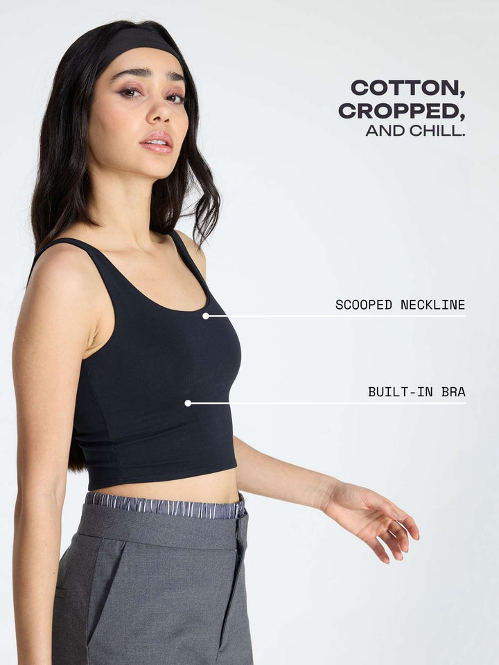 Black Cotton Scoop Tank