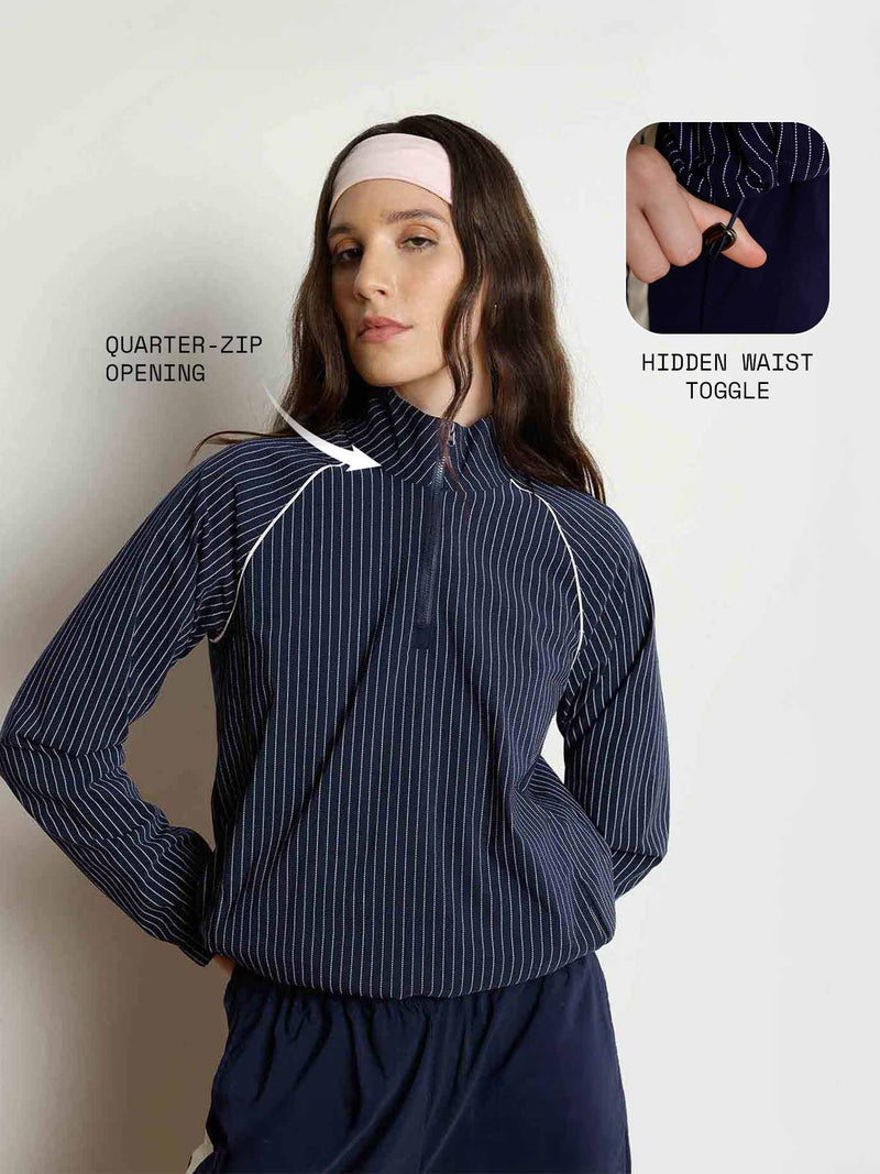 Navy Stripe Rally Quarter Zip Jacket
