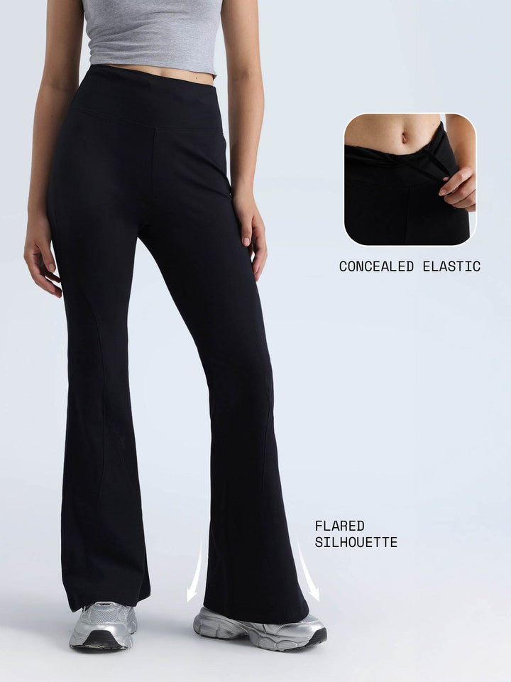 Black Cotton Flared Leggings