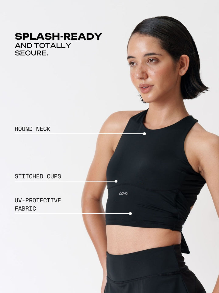 Black Tieback Swim Top