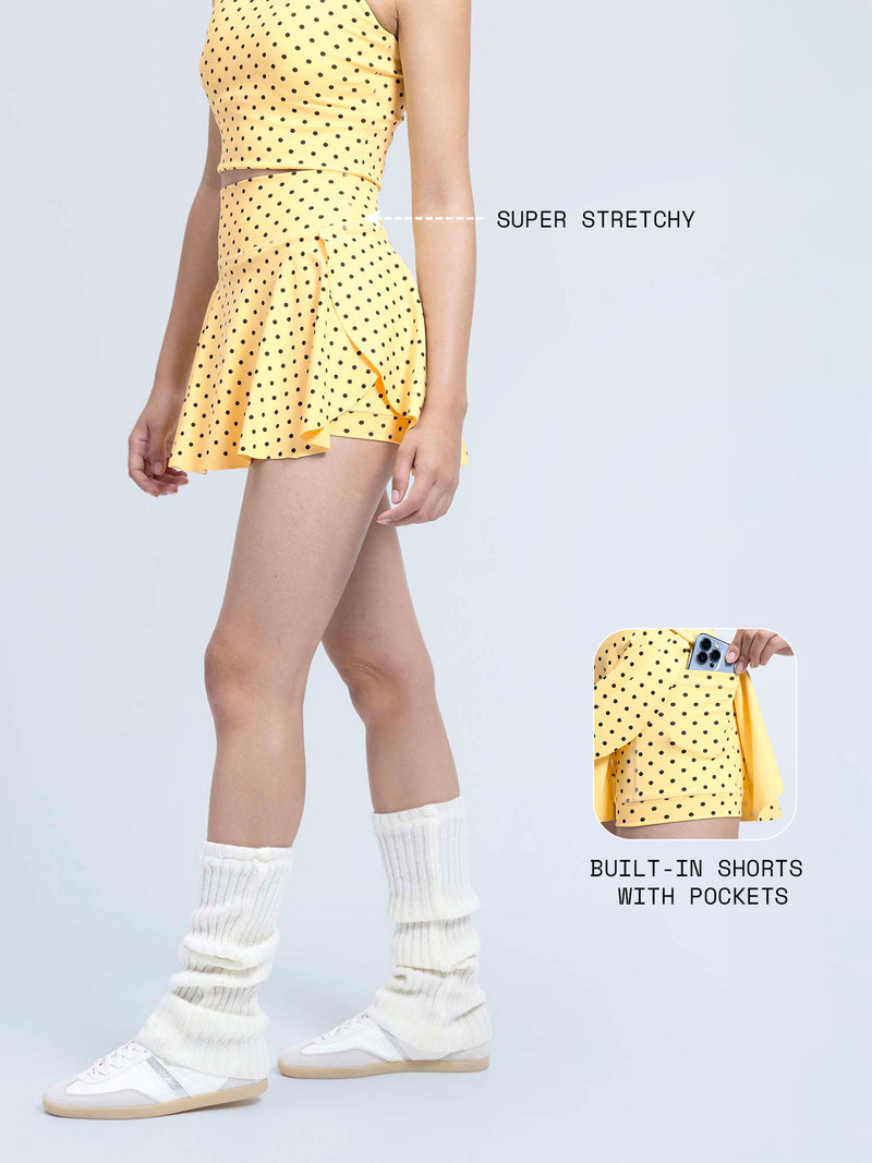 Butter Yellow Polka Swirl Tennis Skorts