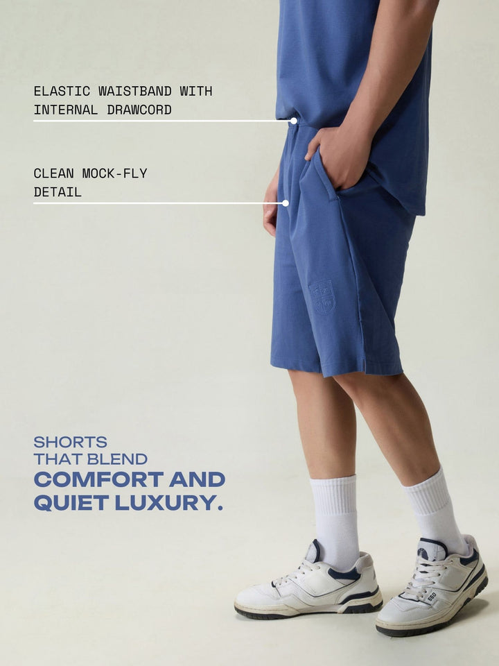 Blue Cotton Leisure Shorts