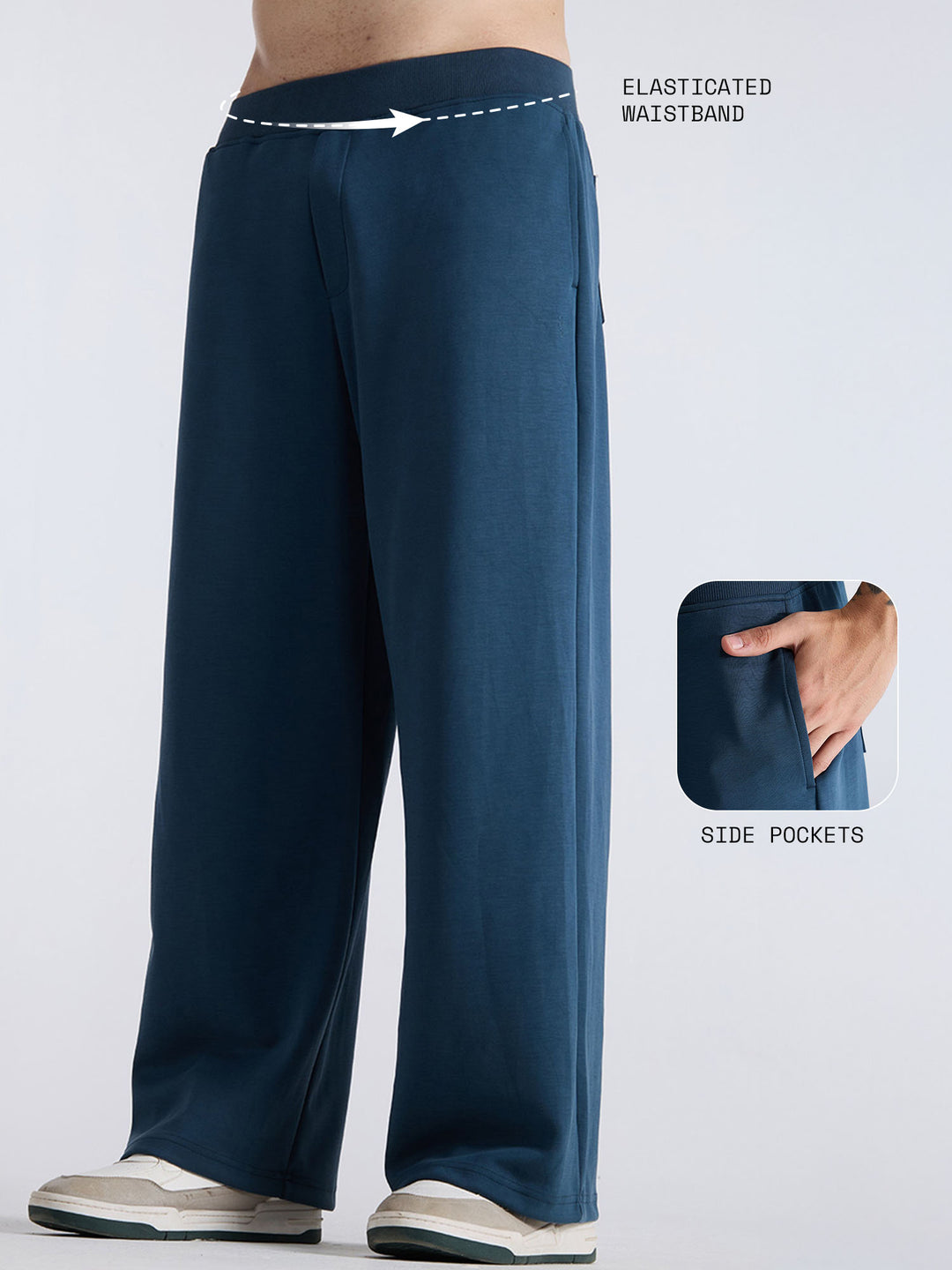 Petrol Blue Mello Wide Leg Joggers - Men