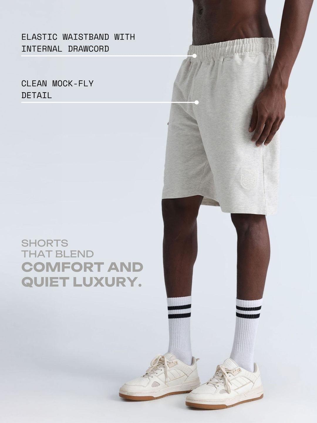 Grey Melange Cotton Leisure Shorts