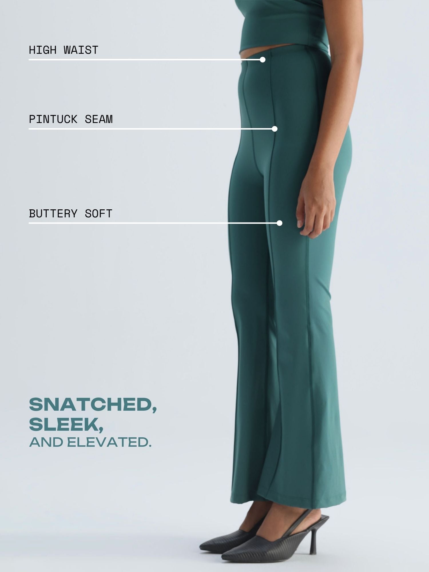 Green Pintuck Flared Pants – CAVA Athleisure Pvt Ltd