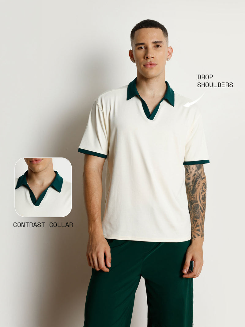 Ivory Contrast Collar Polo