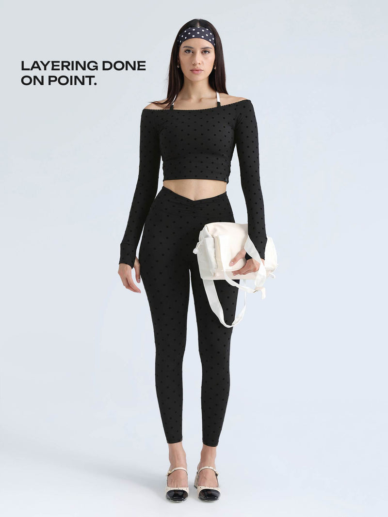 Black Polka Lace Off-Shoulder Top